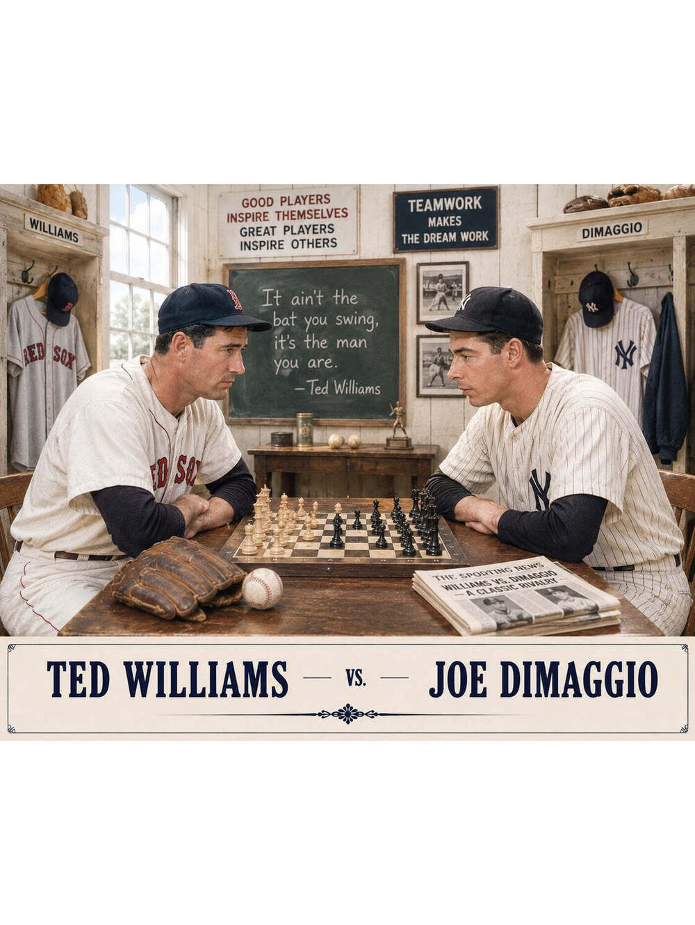 4329 Ted Williams vs Joe DiMaggio Across The Board Chess 8x10 Glossy Print